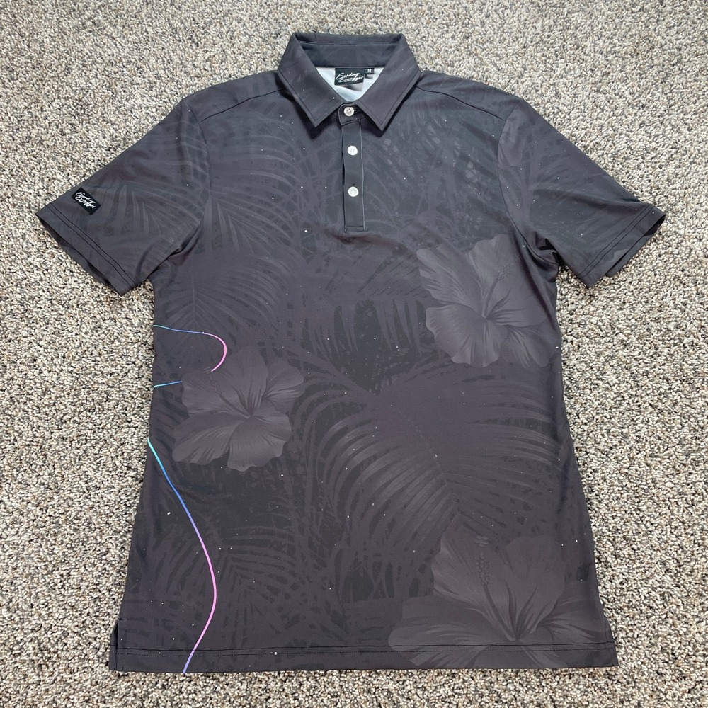 Sunday Swagger Men's Medium Golf Polo Shirt Grey Tropical Hibiscus Performance M